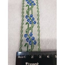 Тасьма з орнаментом  волошка 3см 25м синій-зелений на білому